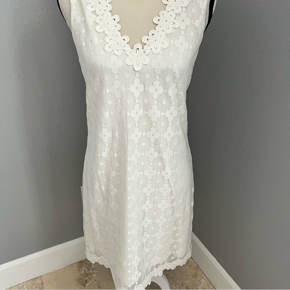 London Times White Midi Dress with Lace Trim - Picture 2 of 13